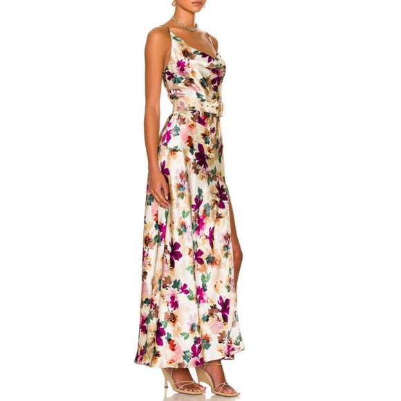 Nicholas Nahara Silk Floral Asymmetric Cowl Neck Dress Size 0 - Picture 2 of 11